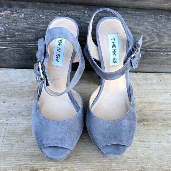 Steve Madden NEW!! Jillyy Gray Suede, Platform, Peep Toe Heels. WMS 7.5M - Picture 6 of 15